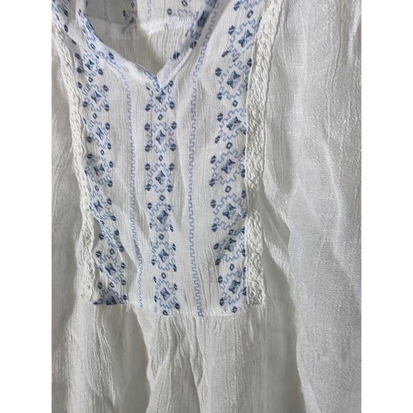 ZAC & RACHEL Blue White Bell Sleeve Boho Hippie Lightweight Semi-Sheer Top SZ 2X - Picture 9 of 10